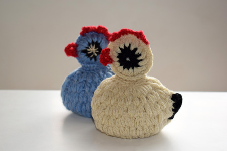 Easter decoration - crocheted hens handmadeの写真素材