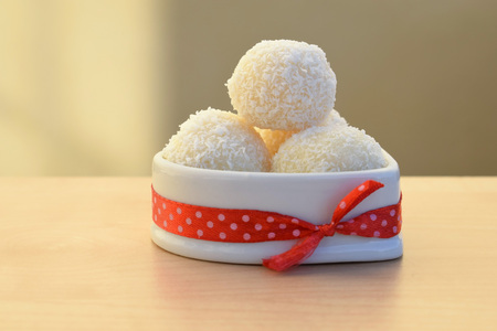 Homemade unbaked coconut ballsの写真素材