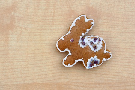 Homemade gingerbread cookie in a shape of hare
