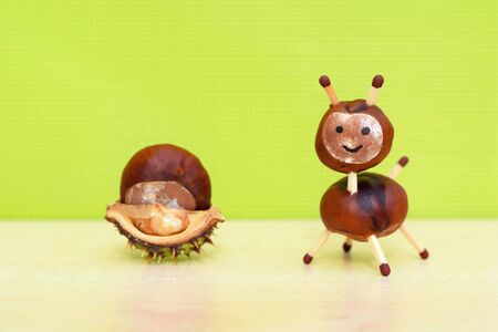 Cute animal figurine made of chestnutsの写真素材