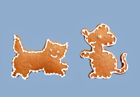 Cat and mouse - gingerbread cookiesの写真素材