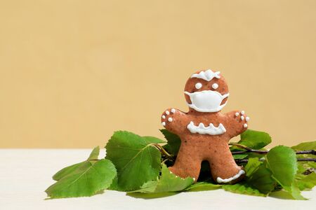 Gingerbread man with protective face maskの写真素材