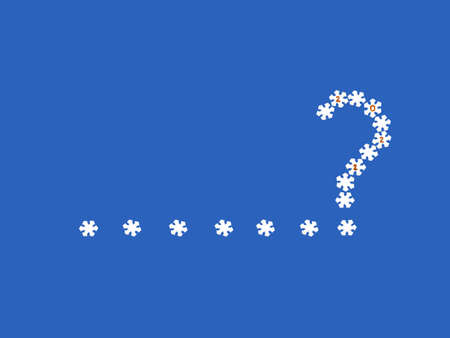 Snowflakes and question mark with numbers 2022, isolated on blue background, copy space
