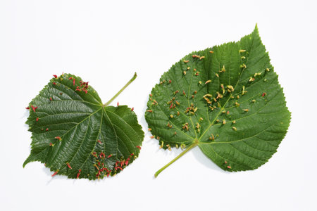 Linden leaves with galls caused by Eriophyes tiliae mite