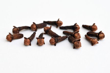 Dried cloves on a white backgroundの写真素材