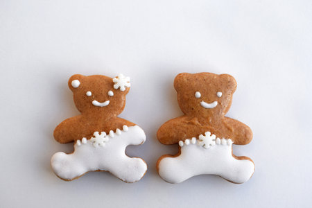 Cute gingerbread bears on a white backgroundの写真素材