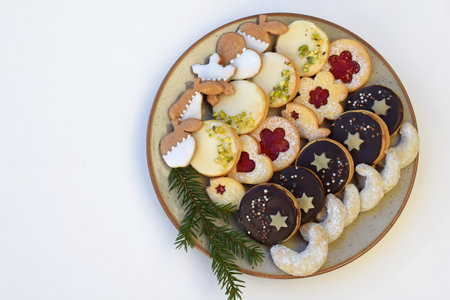 Various kinds of cookies arranged on a plate.の写真素材