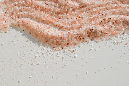 Himalayan salt on a white background, copy space for textの写真素材