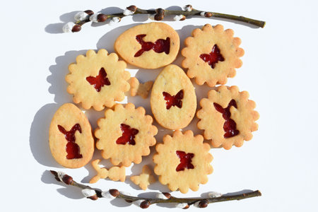 Linzer cookies filled with strawberry jam. Easter baking