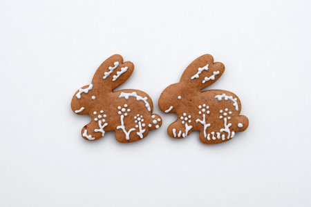 Decorated Easter gingerbread cookies on a white background