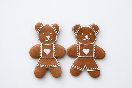 Gingerbread bears decorated with white icingの写真素材