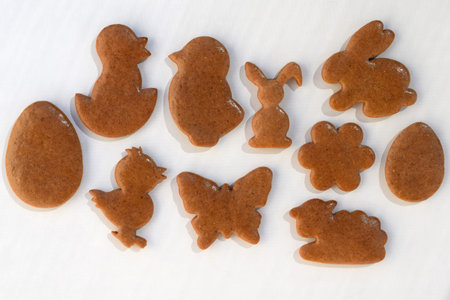 Undecorated Easter gingerbread cookies of various shapes