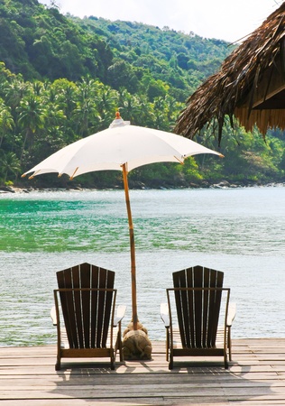 chairs on the beachの写真素材