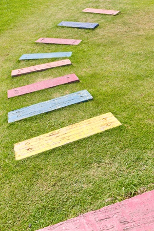 colorful path on green grassの写真素材