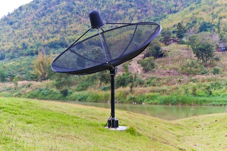 satellite dish on the hillの写真素材