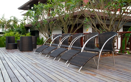 black rattan on the terreceの写真素材
