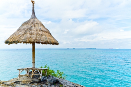 umbrella straw on the rock in Thailand の写真素材