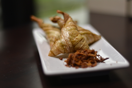Ketupat Palas is Malaysia traditional food made of glutinous rice, coconut milk and salt. Served during ramadan festival or hari raya Aidilfitri.の写真素材