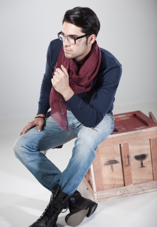 attractive man posing in the studioの写真素材