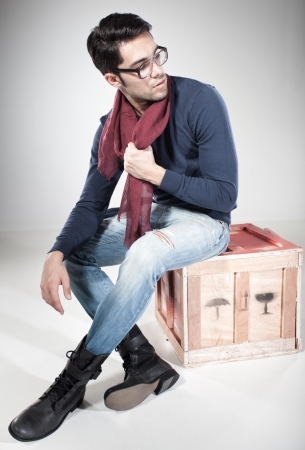 attractive man posing in the studioの写真素材