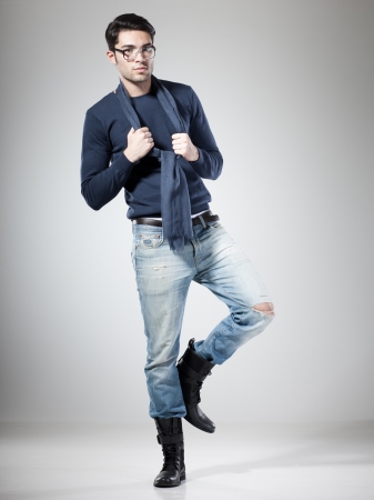 attractive man posing in the studioの写真素材