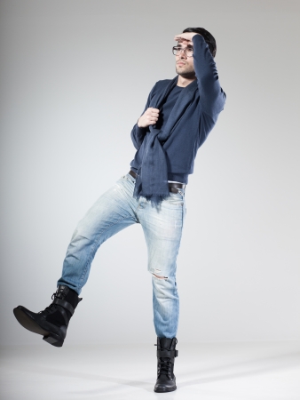 attractive man posing in the studioの写真素材