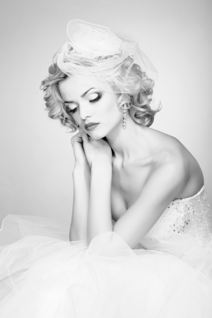 beautiful bride portrait wearing professional make-up shoot in the studioの写真素材