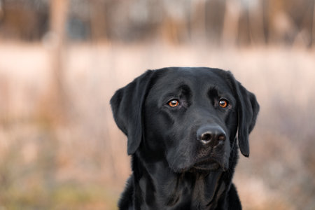 A black labrador retriever with beautiful brown eyes.の写真素材