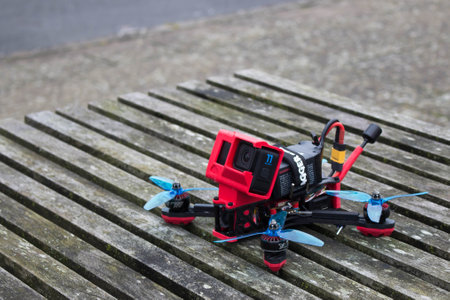 Fpv drone on a wooden surface.