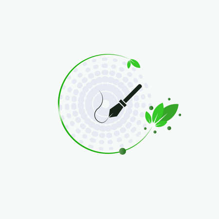 Vector illustration of a circle art that attaches a leaf to the center of the circle showing a tool symbolのイラスト素材
