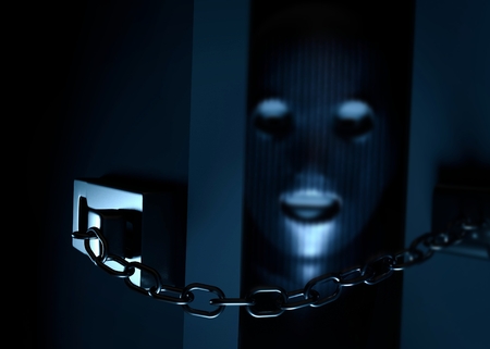masked burglar entering into a home. 3d illustrationの写真素材