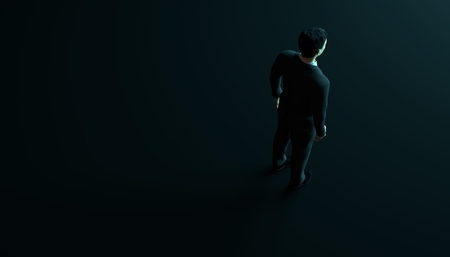 Businessman in suit on black background with copyspace. 3d renderの写真素材