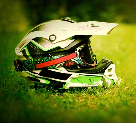 Motocross helmet with gogglesの写真素材