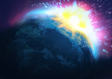 Asteroid impact, end of world,. 3d illustrationの写真素材