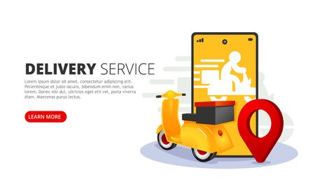 Online delivery service web banner. Mobile app for delivery Vector illustration.のイラスト素材