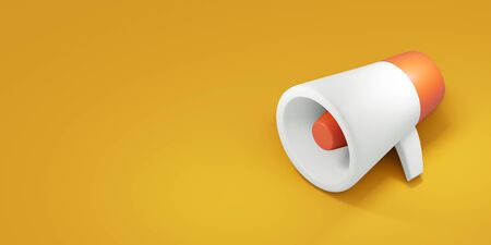 Megaphone on yellow background. 3d render