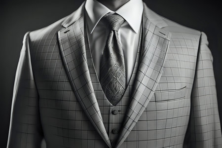 Man in elegant custom expensive suit posing in front of dark backgroundの素材
