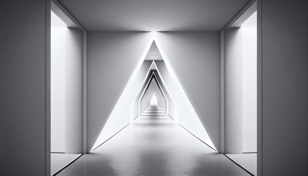 Abstract futuristic light corridor interior. Created with Generative AIの素材