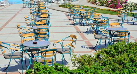 tables for refreshment village in marsa alam egypt africaのeditorial素材