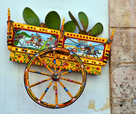 reproduction of a sicilian cart made by an anonymous artist in favignana sicily italyの写真素材