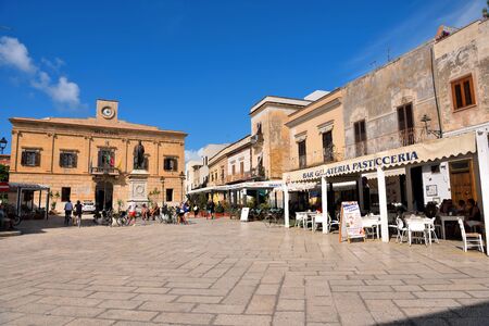 town hall of the village Europe square destination for many tourists Sep 26 2019 Favignana Sicily Italyのeditorial素材
