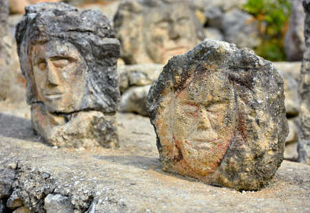 Enchanted castle work of the sculptor Filippo Bentivegna who for over 50 years has carved faces and heads in stones September 18 2019 Sciacca Sicilyのeditorial素材