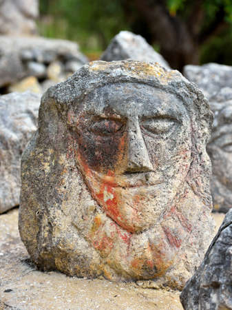 Enchanted castle work of the sculptor Filippo Bentivegna who for over 50 years has carved faces and heads in stones September 18 2019 Sciacca Sicilyのeditorial素材