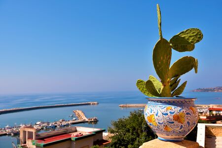 characteristic vase as street furniture in Sciacca Sicily Italyの写真素材