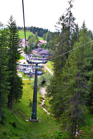 Panoramic Obereggen-Oberholz chairlift (1,550m - 2,150m) August 16 2019 Obereggen Italyのeditorial素材