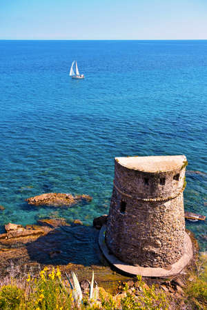 prarola tower built around 1500 port maurizio imperia italyの写真素材