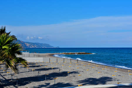the beach of Loano Ligurian village Italyの写真素材