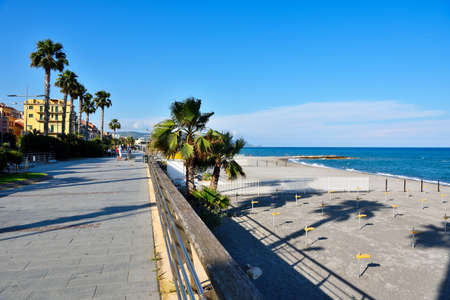 the suggestive seaside promenade of the Ligurian village June 2 2020 Loano Italyのeditorial素材
