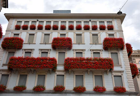 buildings in the historic center of Lugano Switzerlandの写真素材