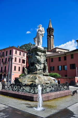 the pedestrianized historic center with its historic buildingss July 12, 2020 Lecco Italy